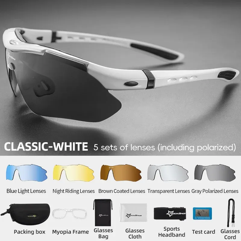 Lunettes de cyclisme polarisées ROCKBROS – Lunettes de soleil de sport pour VTT et route – Monture en PC – Kit 5 verres 9