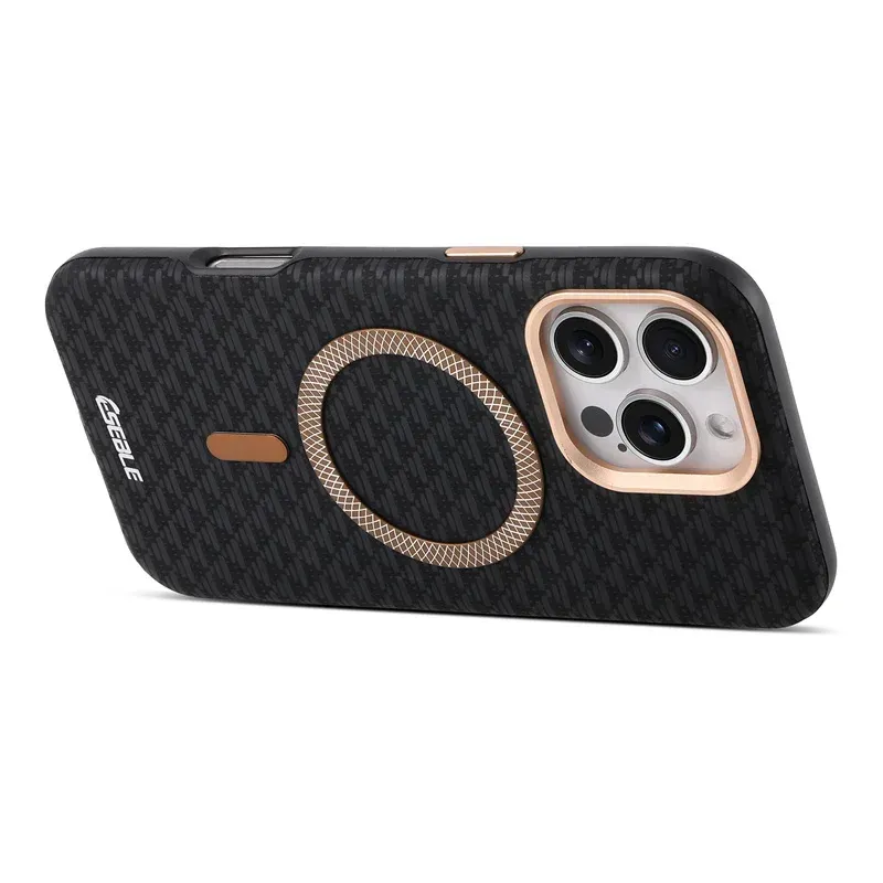 Coque en cuir de luxe à finition fibre de carbone pour iPhone 13 à 18 Pro Max, compatible MagSafe, anti-chute 4
