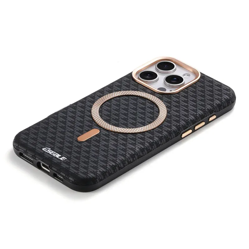 Coque en cuir de luxe à finition fibre de carbone pour iPhone 13 à 18 Pro Max, compatible MagSafe, anti-chute 5