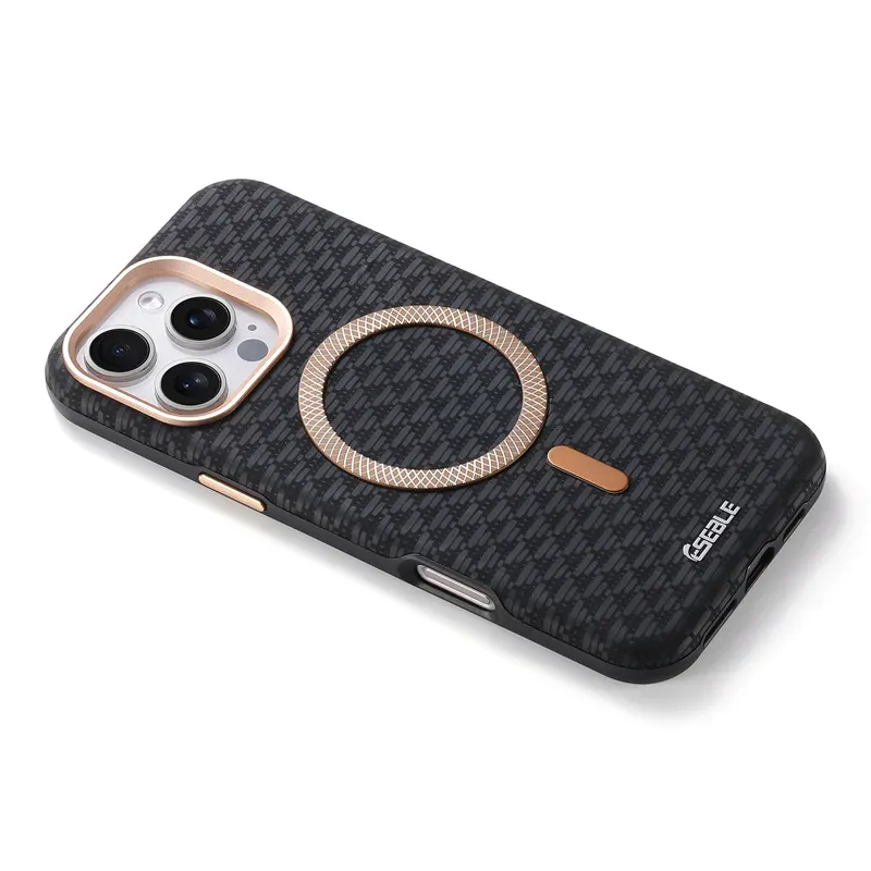Coque en cuir de luxe à finition fibre de carbone pour iPhone 13 à 18 Pro Max, compatible MagSafe, anti-chute 6