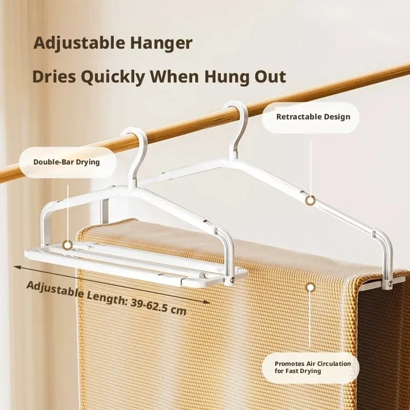 Porte-vêtements télescopique antidérapant sans trace, support multifonctionnel pour manteaux, serviettes, couettes et draps – Organisateur de balcon 2