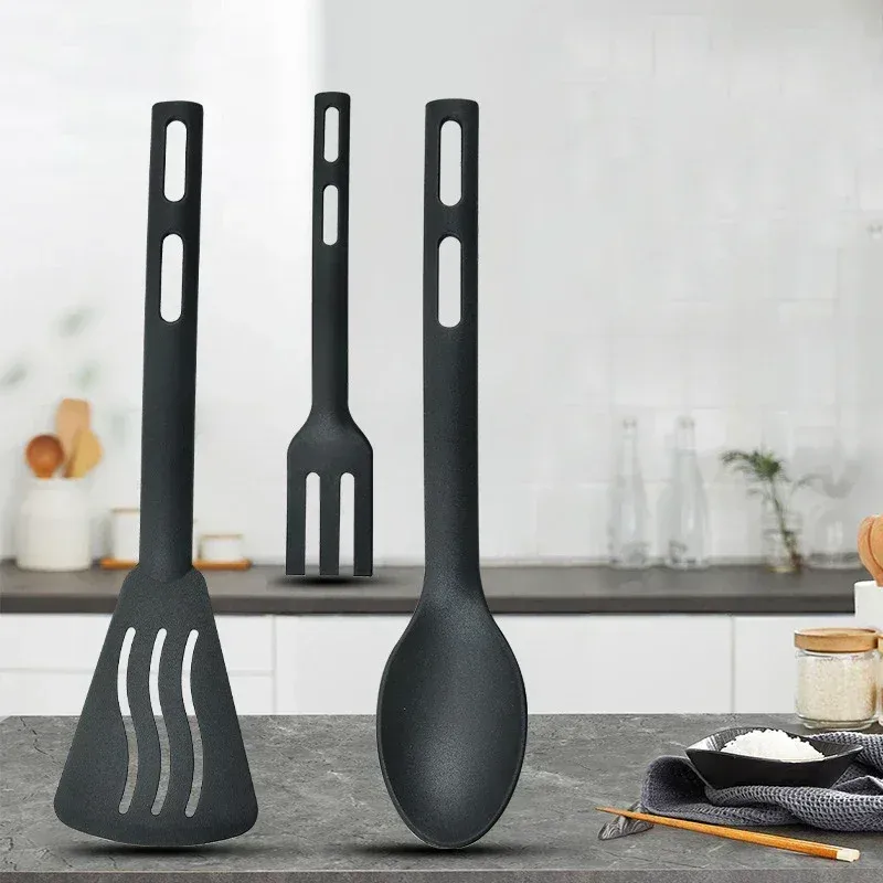 Ensemble de 3 ustensiles de cuisine en nylon pour enfants : cuillère, fourchette et pelle à fente rotative 4