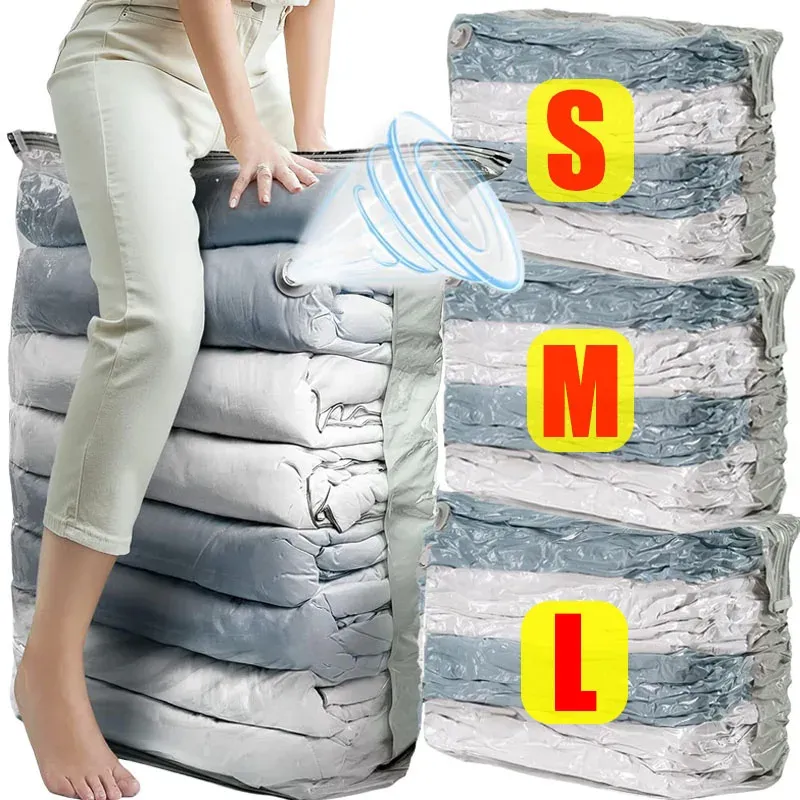 Sac de compression sous vide cubique grande capacité, sans pompe, pour vêtements et couettes - Image 1