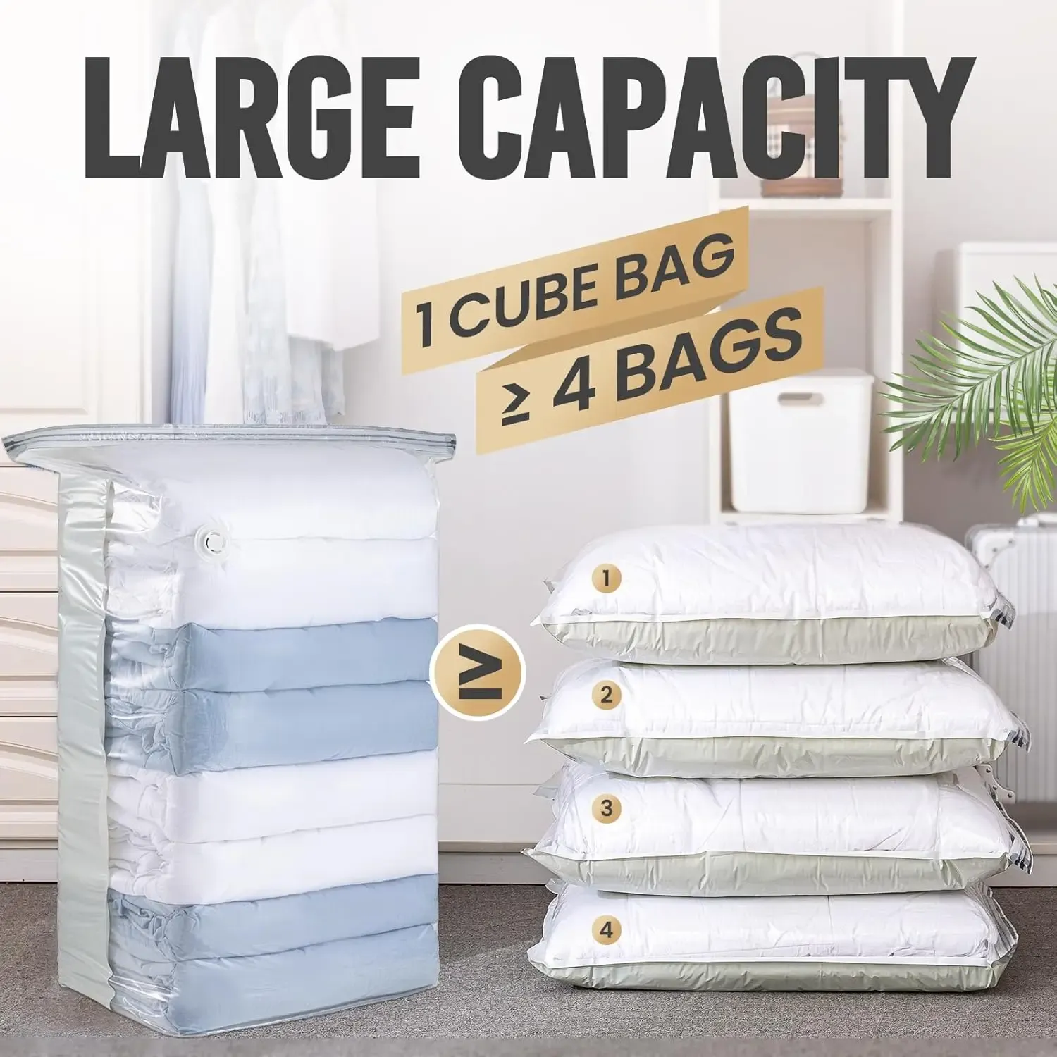 Sac de compression sous vide cubique grande capacité, sans pompe, pour vêtements et couettes 3