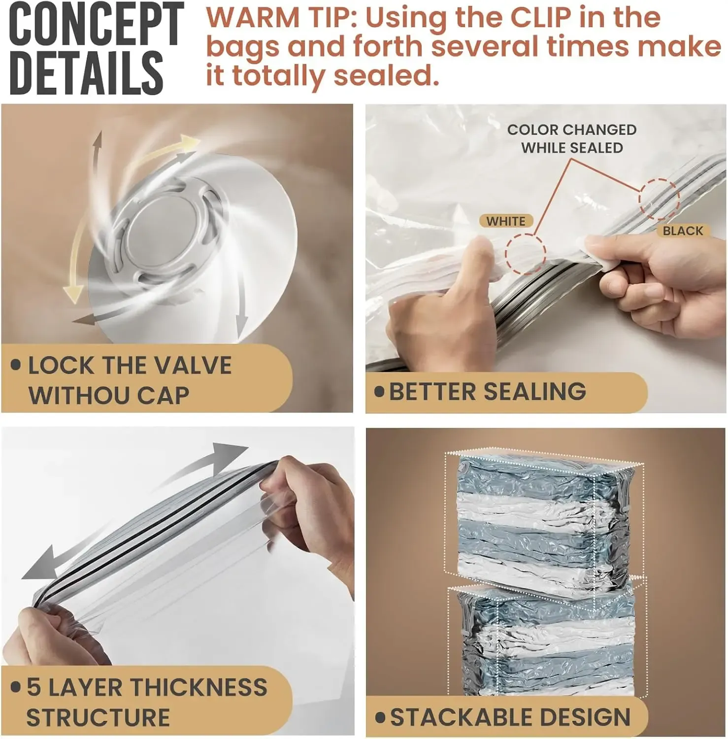 Sac de compression sous vide cubique grande capacité, sans pompe, pour vêtements et couettes 4