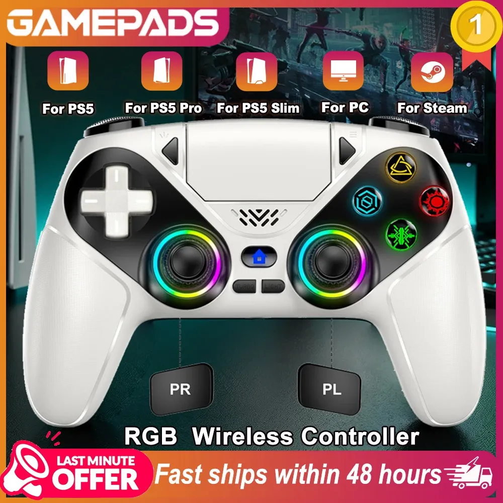 Manette de jeu sans fil RGB pour PlayStation 5 / PS5, avec vibrations Turbo DualSense programmables, manette 3D pour console