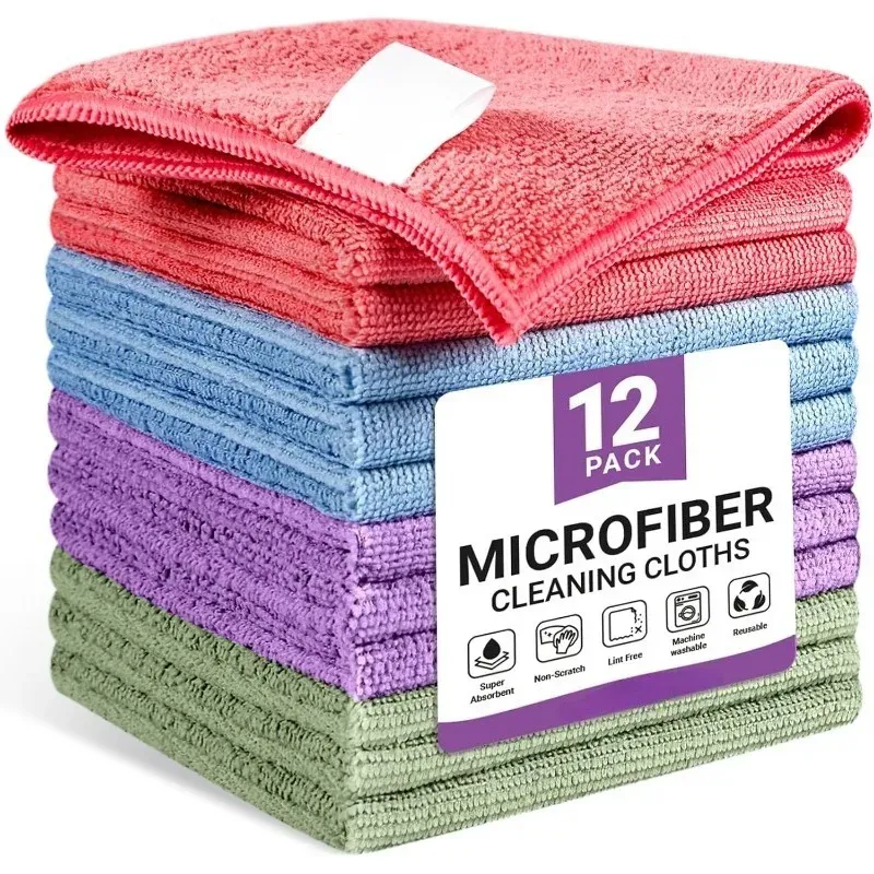 Chiffons de nettoyage en microfibre réutilisables, lot de 5, 10 ou 25 pièces, coloris assortis, pour voiture, cuisine et salle de bain 1