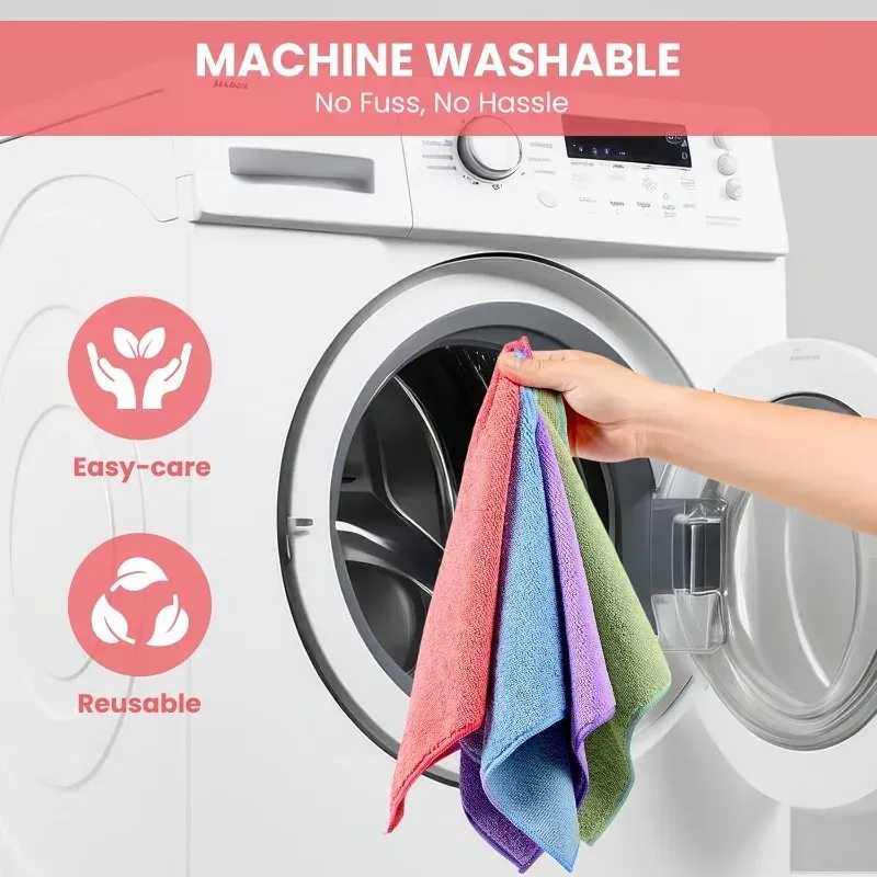 Chiffons de nettoyage en microfibre réutilisables, lot de 5, 10 ou 25 pièces, coloris assortis, pour voiture, cuisine et salle de bain 4