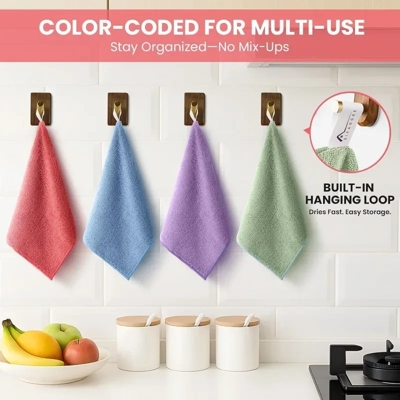 Chiffons de nettoyage en microfibre réutilisables, lot de 5, 10 ou 25 pièces, coloris assortis, pour voiture, cuisine et salle de bain 5