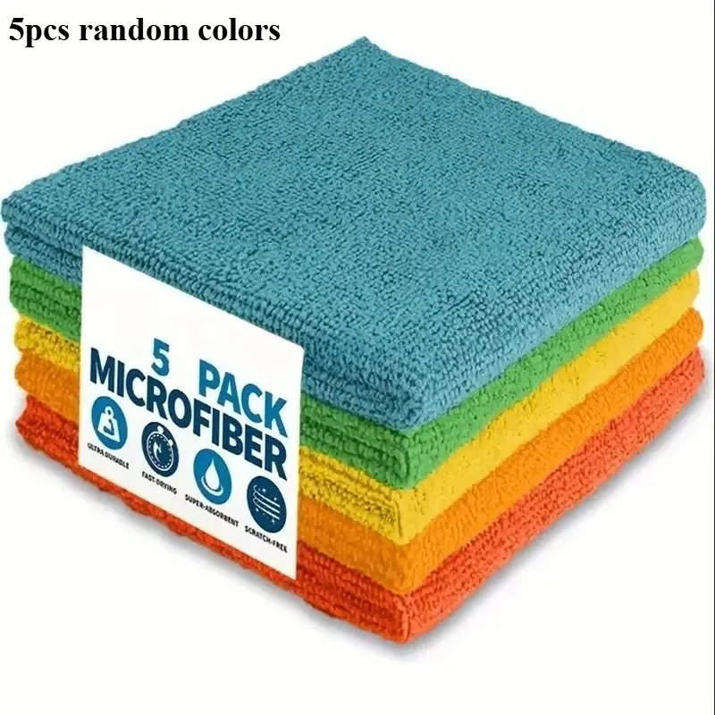 Chiffons de nettoyage en microfibre réutilisables, lot de 5, 10 ou 25 pièces, coloris assortis, pour voiture, cuisine et salle de bain 7