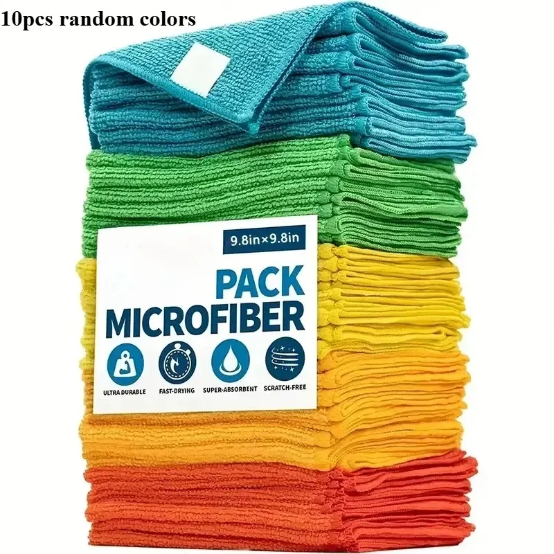 Chiffons de nettoyage en microfibre réutilisables, lot de 5, 10 ou 25 pièces, coloris assortis, pour voiture, cuisine et salle de bain 8