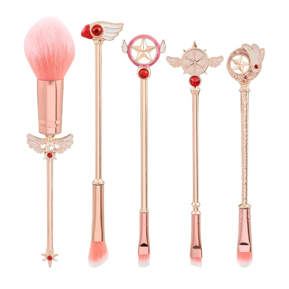 Ensemble de 5 pinceaux de maquillage doux à manche en métal, thème Card Captor Sakura