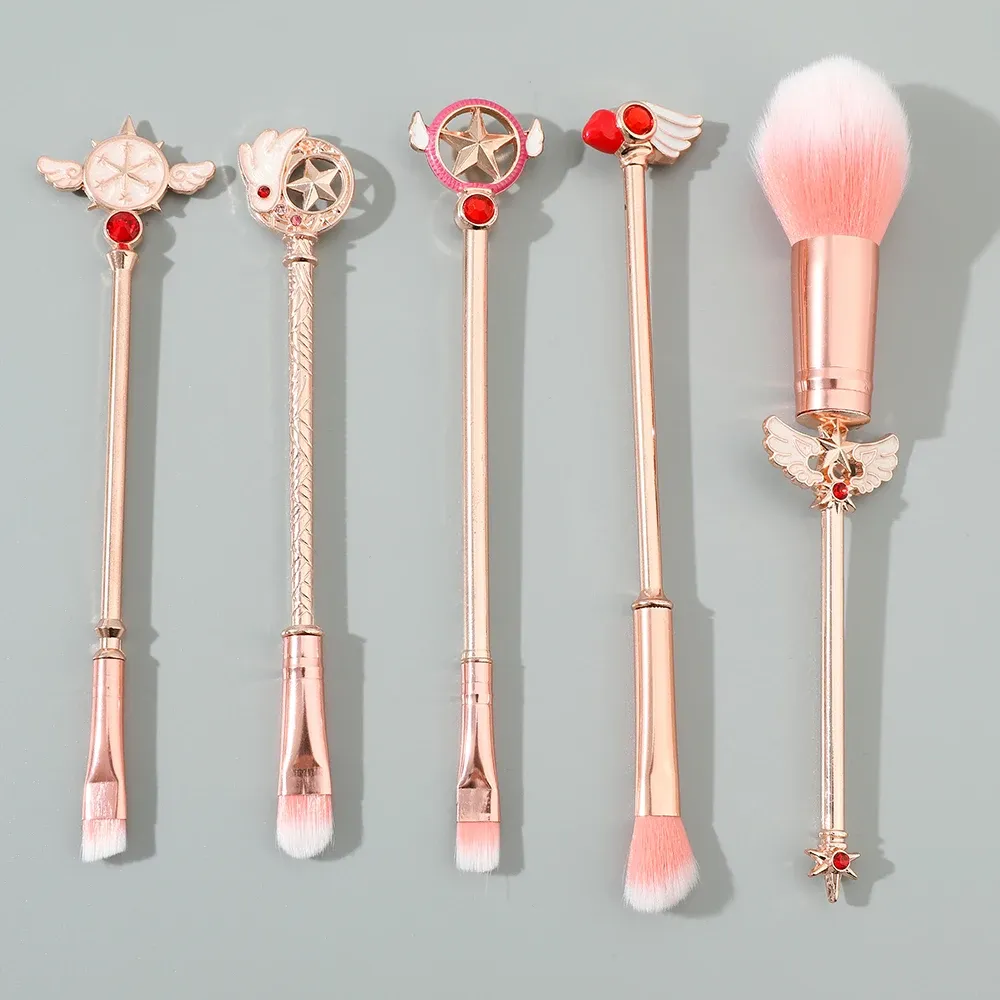 Ensemble de 5 pinceaux de maquillage doux à manche en métal, thème Card Captor Sakura 3