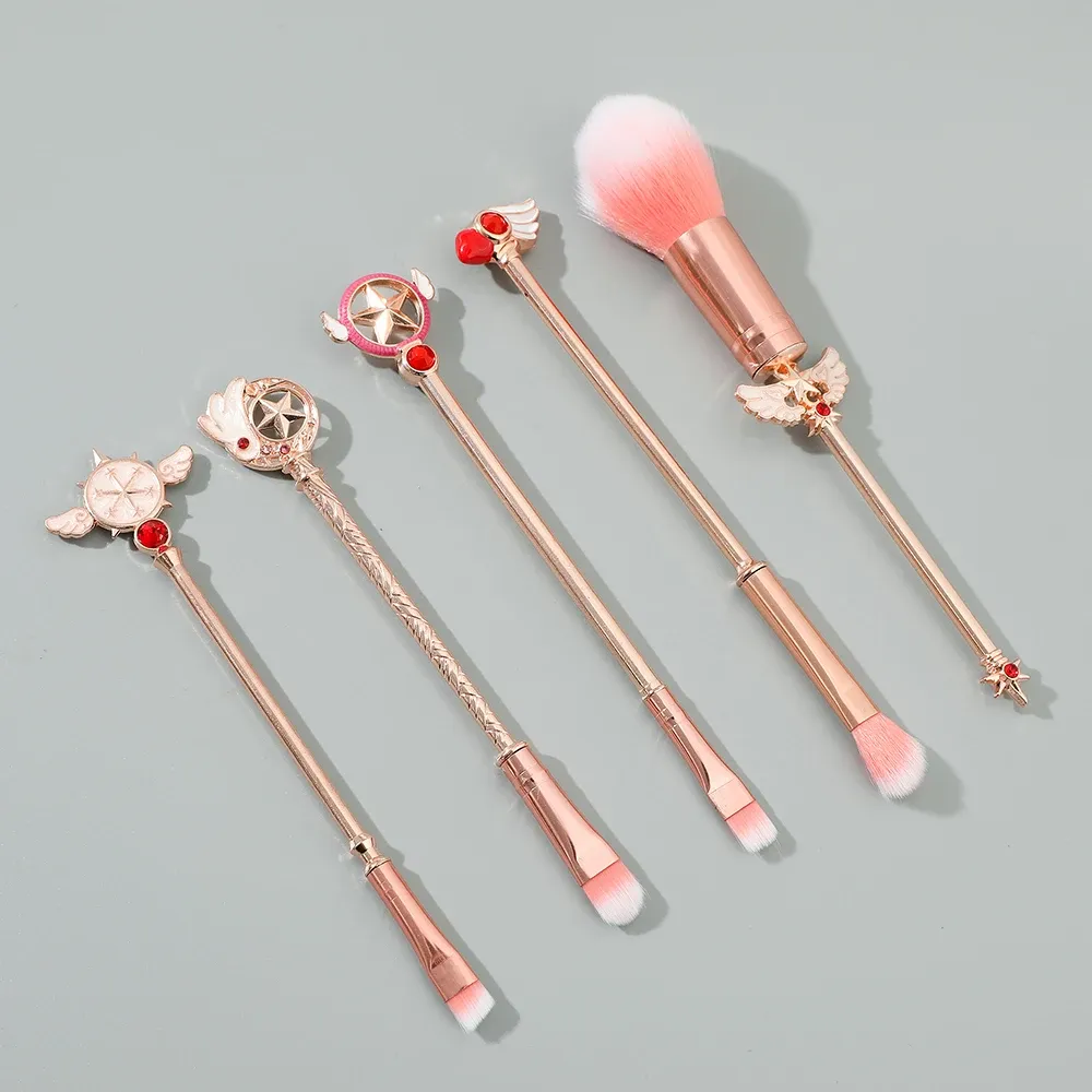 Ensemble de 5 pinceaux de maquillage doux à manche en métal, thème Card Captor Sakura 4