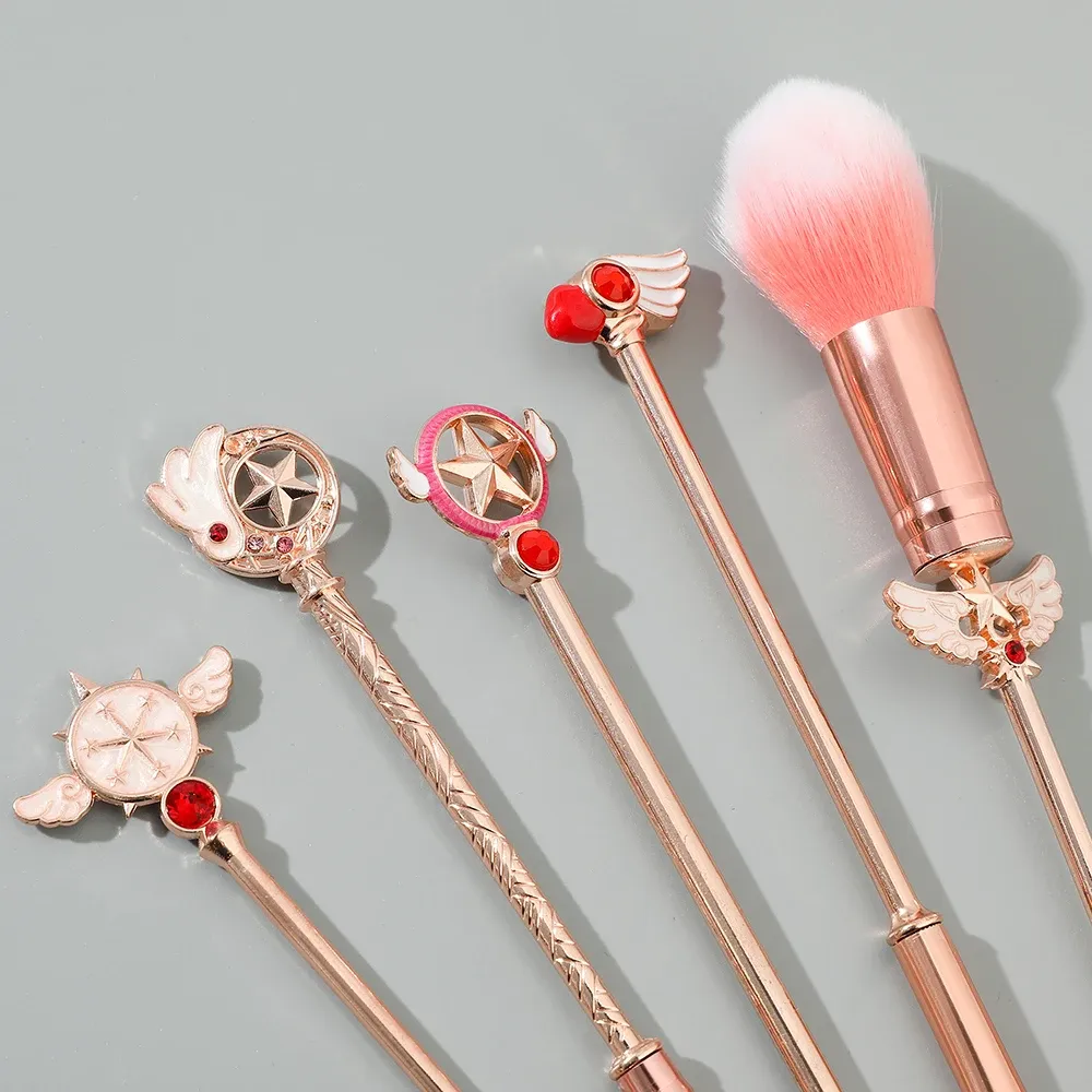 Ensemble de 5 pinceaux de maquillage doux à manche en métal, thème Card Captor Sakura 5