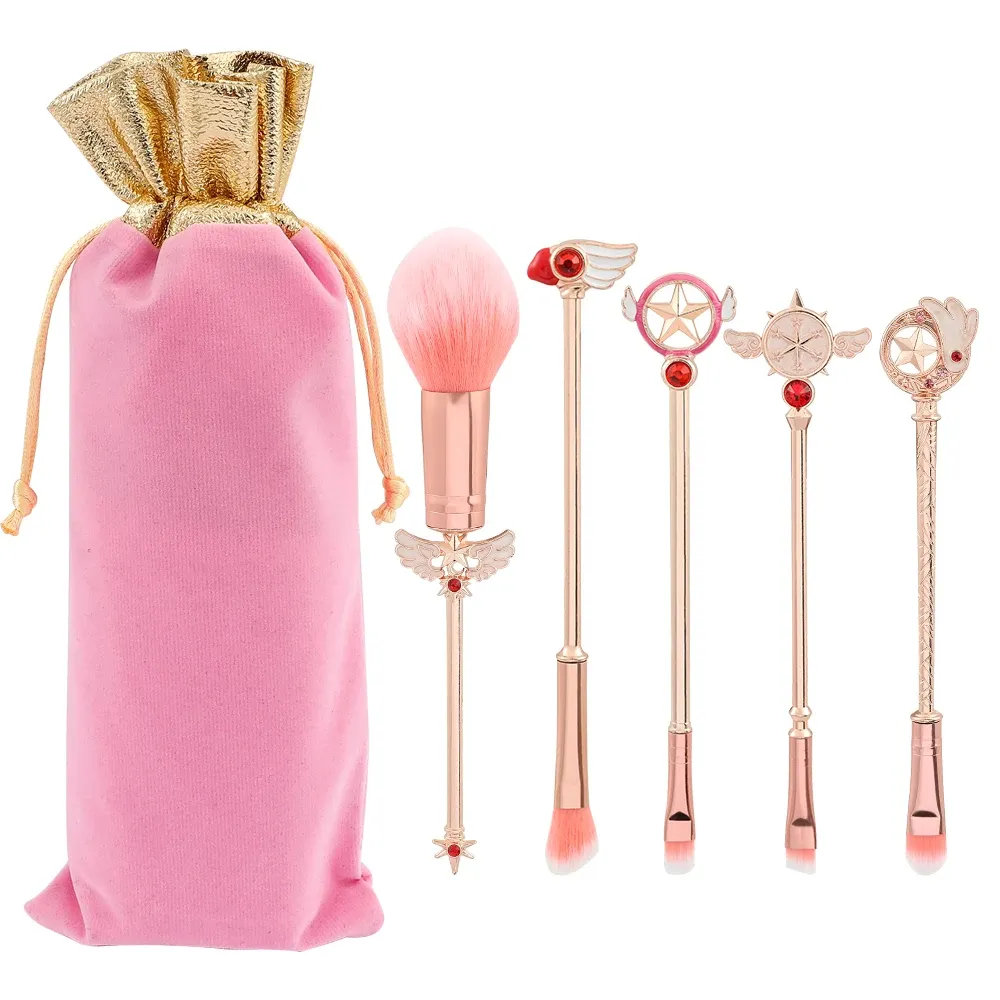 Ensemble de 5 pinceaux de maquillage doux à manche en métal, thème Card Captor Sakura 7