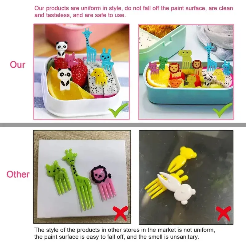 Lot de 10 à 70 pics alimentaires en plastique en forme d'animaux pour enfants : fourchettes à fruits, cure-dents et brochettes pour la décoration de boîtes à bento 2