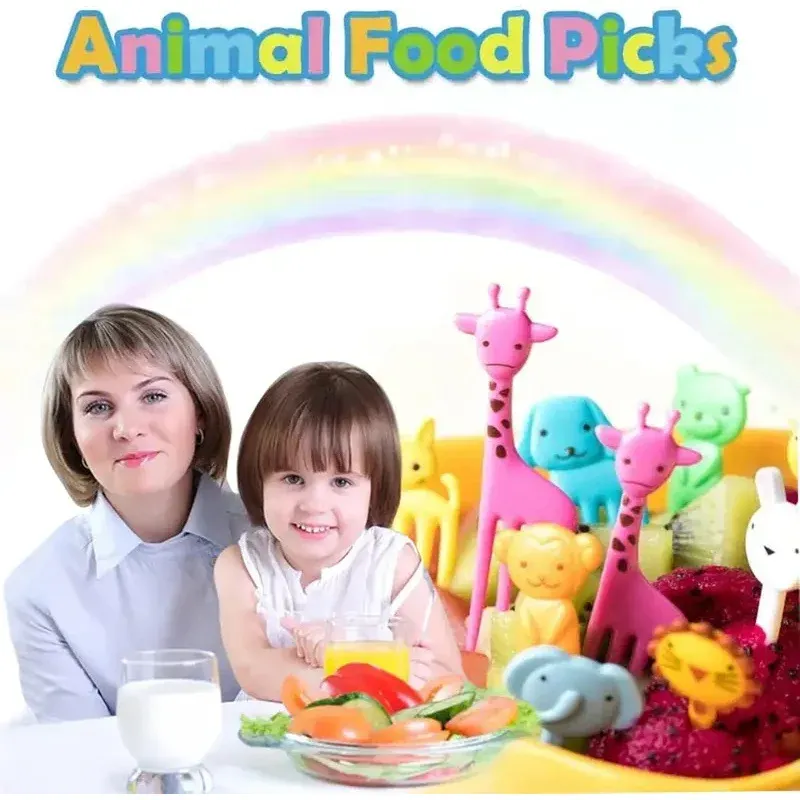 Lot de 10 à 70 pics alimentaires en plastique en forme d'animaux pour enfants : fourchettes à fruits, cure-dents et brochettes pour la décoration de boîtes à bento 4