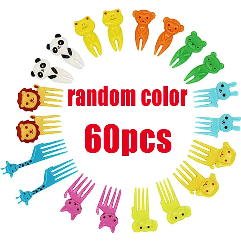 Lot de 10 à 70 pics alimentaires en plastique en forme d'animaux pour enfants : fourchettes à fruits, cure-dents et brochettes pour la décoration de boîtes à bento 13