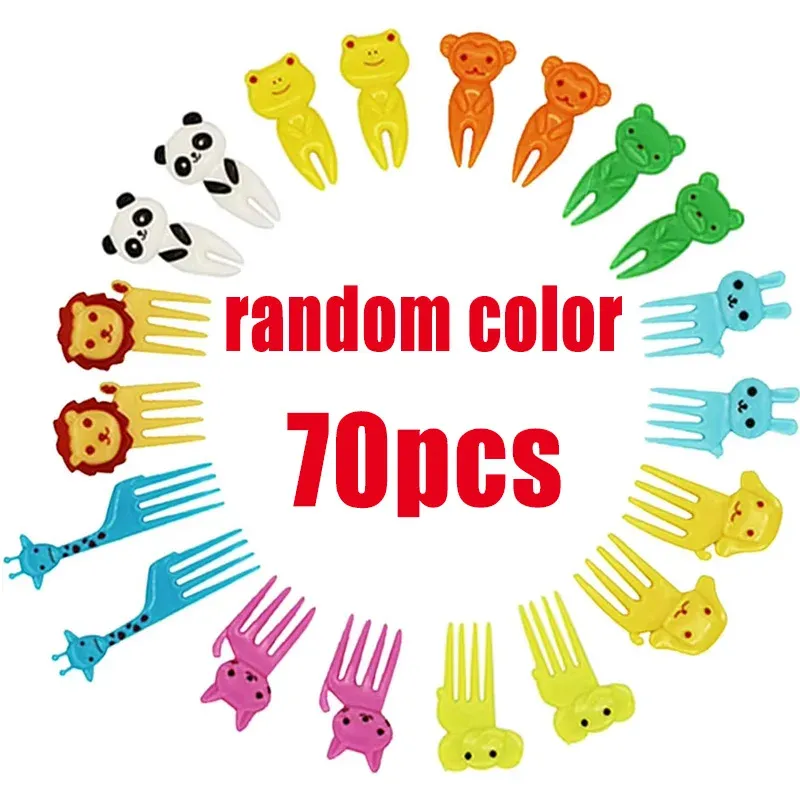 Lot de 10 à 70 pics alimentaires en plastique en forme d'animaux pour enfants : fourchettes à fruits, cure-dents et brochettes pour la décoration de boîtes à bento 12