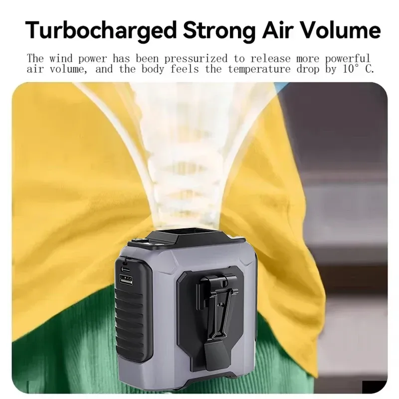 Ventilateur portable 2026 avec batterie externe, éclairage LED, ventilateur de cou suspendu, 5 vitesses, fort débit d'air, ventilateur rafraîchissant pour le travail en extérieur 3