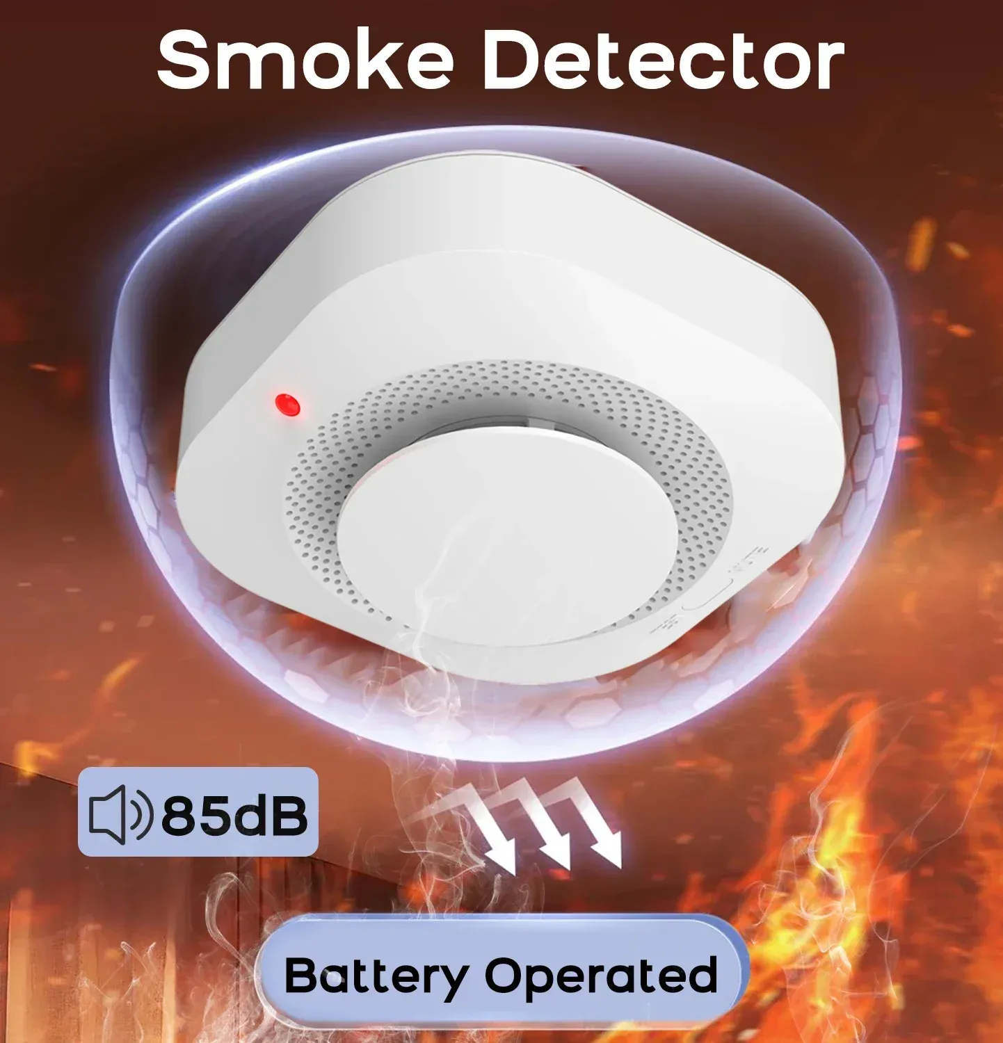 Détecteur de fumée intelligent autonome à alarme sonore et lumineuse