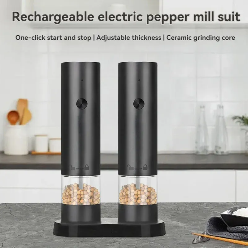 Moulin électrique rechargeable USB pour sel et poivre, à mouture réglable et grande capacité