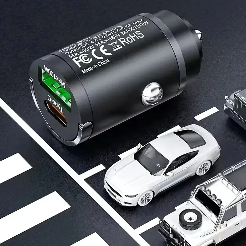 Chargeur de voiture USB-C 100 W à charge rapide, double port, compatible Xiaomi, Samsung et Huawei 2