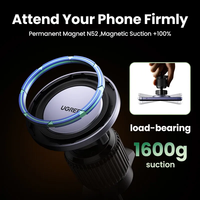 Support de téléphone magnétique pour voiture UGREEN avec crochet, grille d'aération, compatible iPhone 14, 13, 12 Pro, Xiaomi, Samsung 3