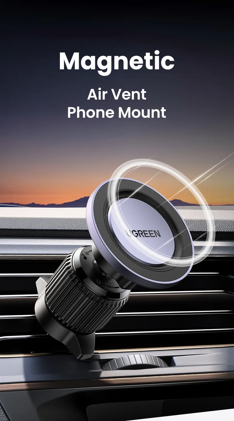 Support magnétique pour téléphone de voiture, vue d'ensemble