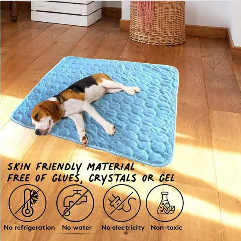 Tapis rafraîchissant pour animaux de compagnie, respirant et lavable, couverture d'été pour chien et chat, pour chenil, caisse et lit, couchage en soie glacée 5