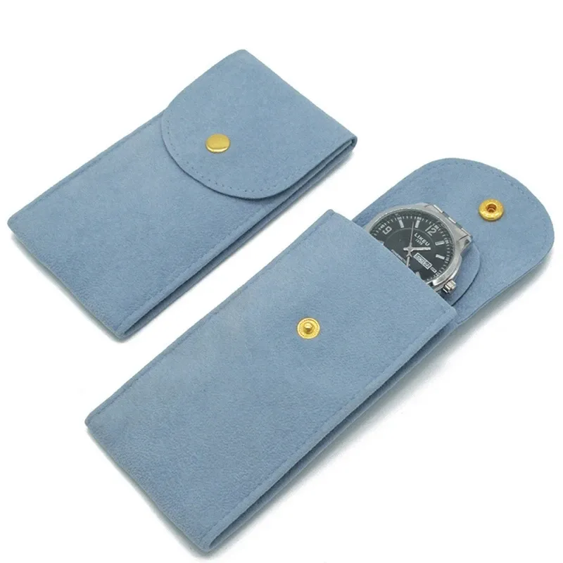 Étui à montre de voyage en flanelle, détail du fermoir