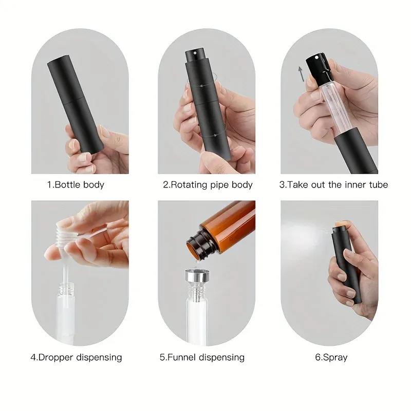 Vaporisateur de parfum de voyage rechargeable 10 ml, flacon vide pour eau de Cologne (noir) 4