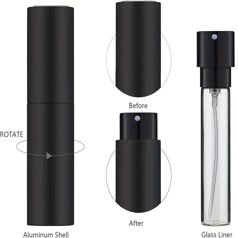 Vaporisateur de parfum de voyage rechargeable 10 ml, flacon vide pour eau de Cologne (noir) 11