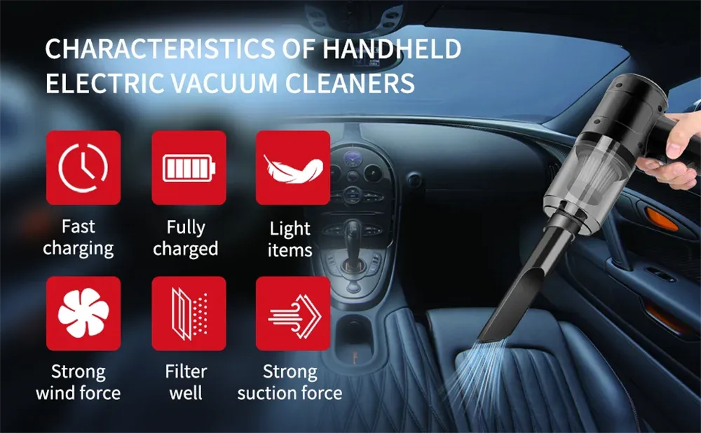 Aspirateur à main utilisé pour nettoyer un espace intérieur