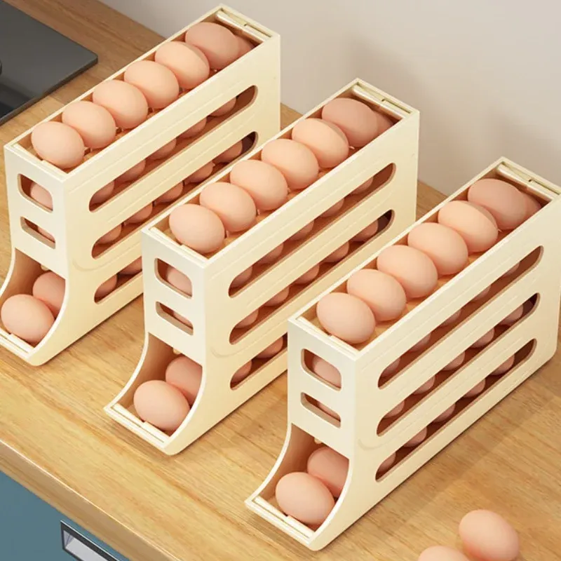 Boîte de rangement pour œufs de réfrigérateur à 4 niveaux avec distributeur à défilement automatique 3