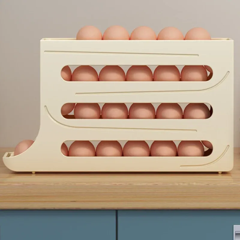 Boîte de rangement pour œufs de réfrigérateur à 4 niveaux avec distributeur à défilement automatique 4