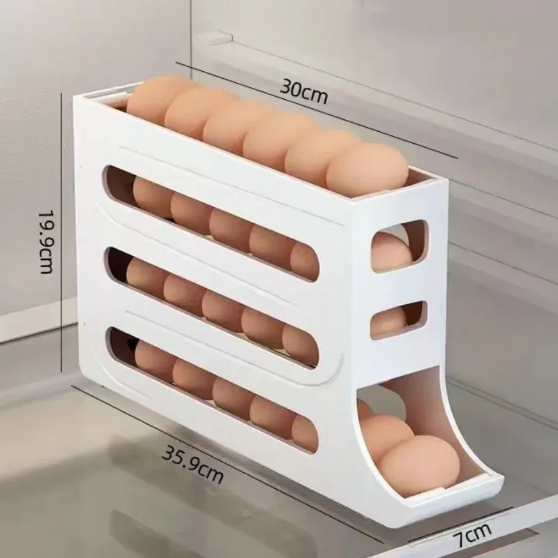 Boîte de rangement pour œufs de réfrigérateur à 4 niveaux avec distributeur à défilement automatique 7
