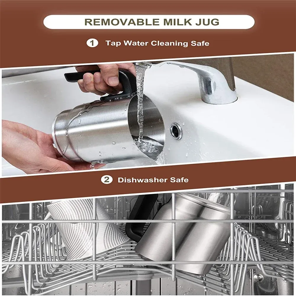 DEVISIB Mousseur à Lait Électrique 4-en-1, Mousseur Magique Instantané, Pichet en Acier Inoxydable 350 ml, Lavable au Lave-Vaisselle, Chaud et Froid 2