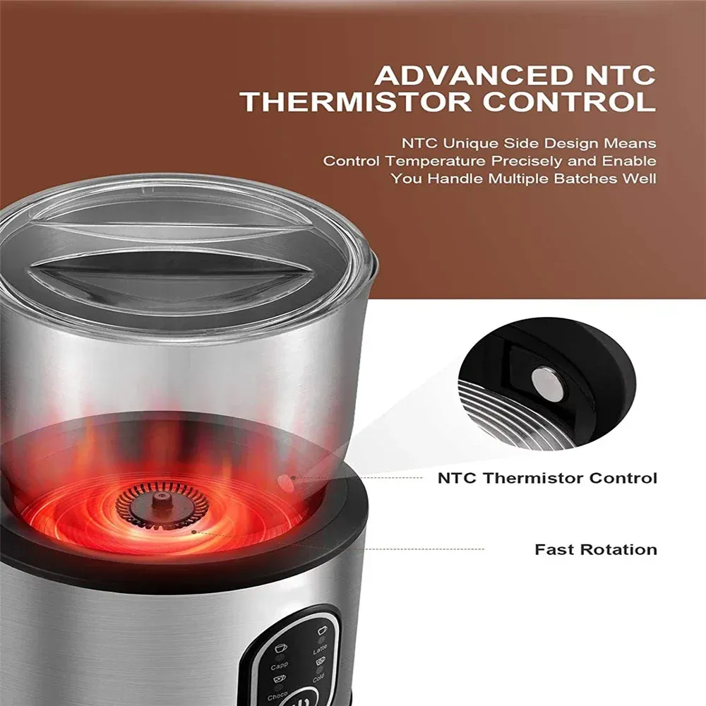 DEVISIB Mousseur à Lait Électrique 4-en-1, Mousseur Magique Instantané, Pichet en Acier Inoxydable 350 ml, Lavable au Lave-Vaisselle, Chaud et Froid 4