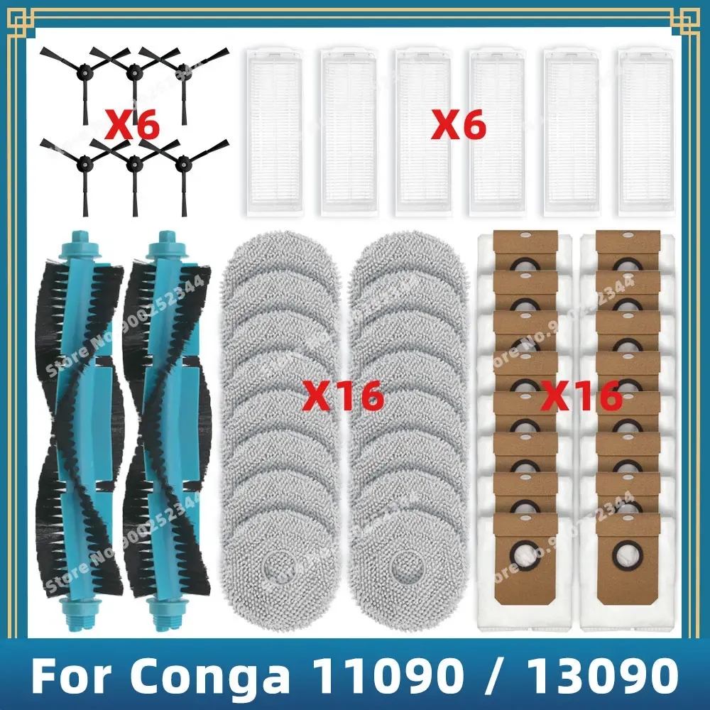 Pièces de rechange compatibles pour aspirateur Cecotec Conga 11090 / 13090 Spin Revolution : filtre, brosse latérale, balai-serpillière et sac à poussière - Image 1