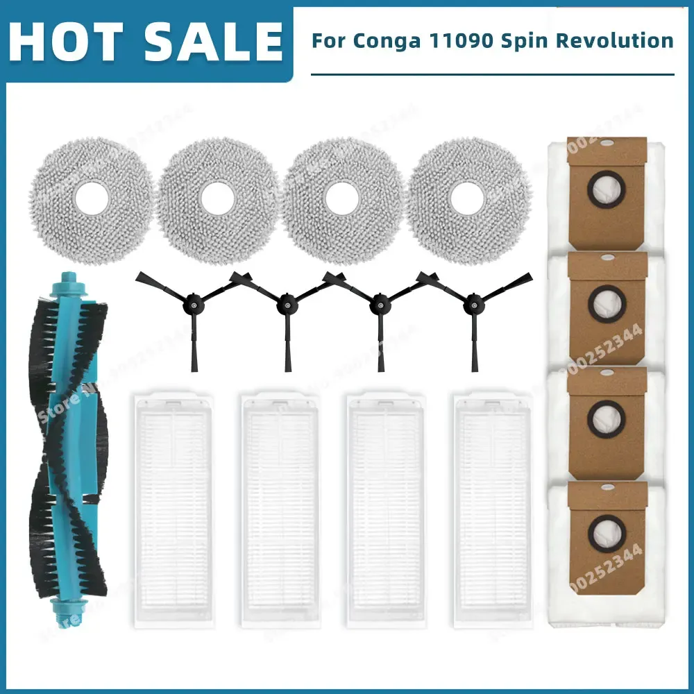 Pièces de rechange compatibles pour aspirateur Cecotec Conga 11090 / 13090 Spin Revolution : filtre, brosse latérale, balai-serpillière et sac à poussière 7