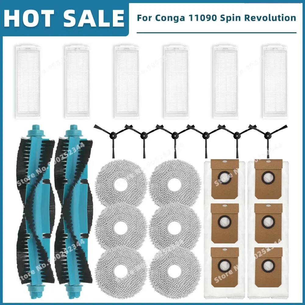 Pièces de rechange compatibles pour aspirateur Cecotec Conga 11090 / 13090 Spin Revolution : filtre, brosse latérale, balai-serpillière et sac à poussière 10