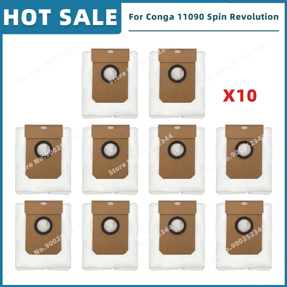 Pièces de rechange compatibles pour aspirateur Cecotec Conga 11090 / 13090 Spin Revolution : filtre, brosse latérale, balai-serpillière et sac à poussière 13