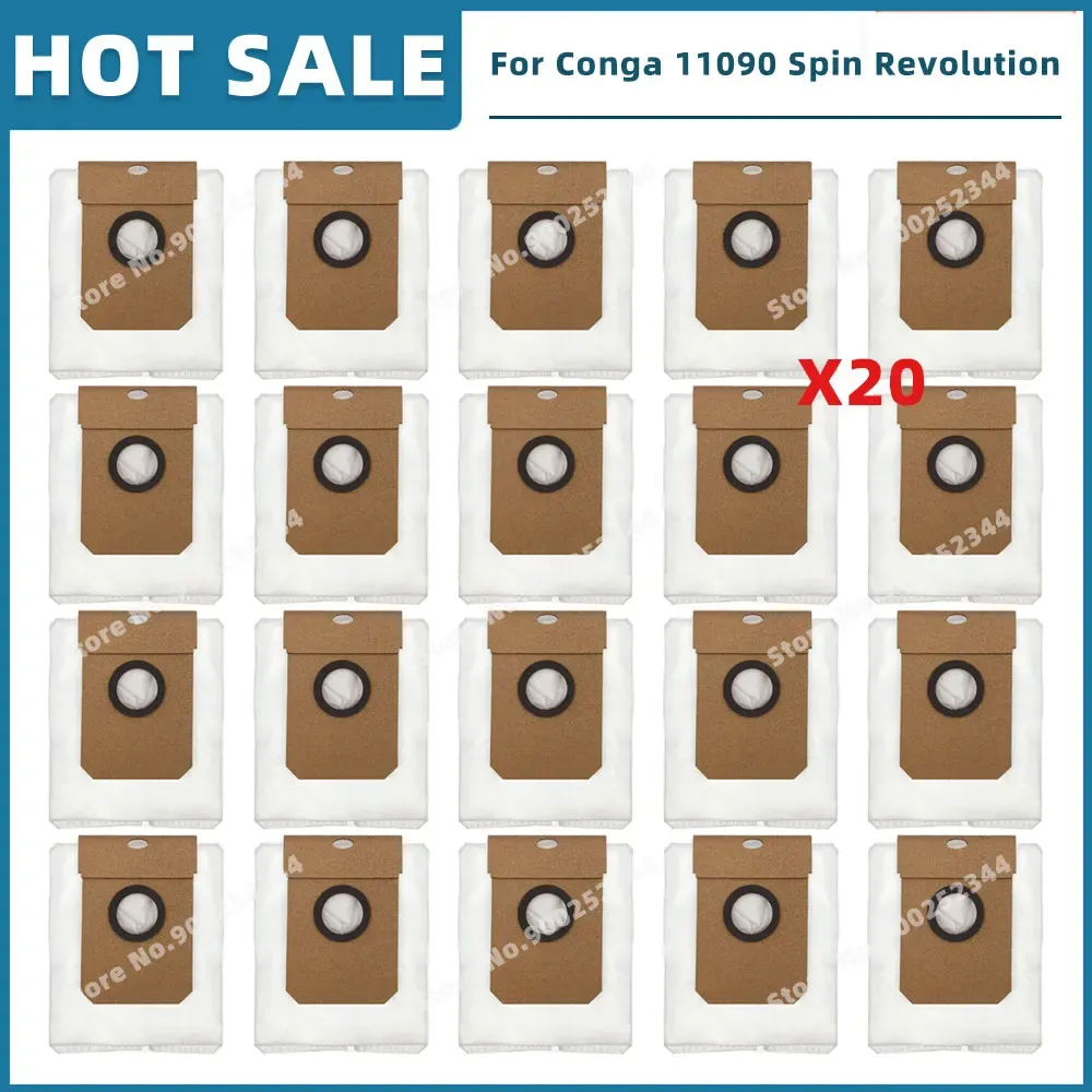 Pièces de rechange compatibles pour aspirateur Cecotec Conga 11090 / 13090 Spin Revolution : filtre, brosse latérale, balai-serpillière et sac à poussière 14