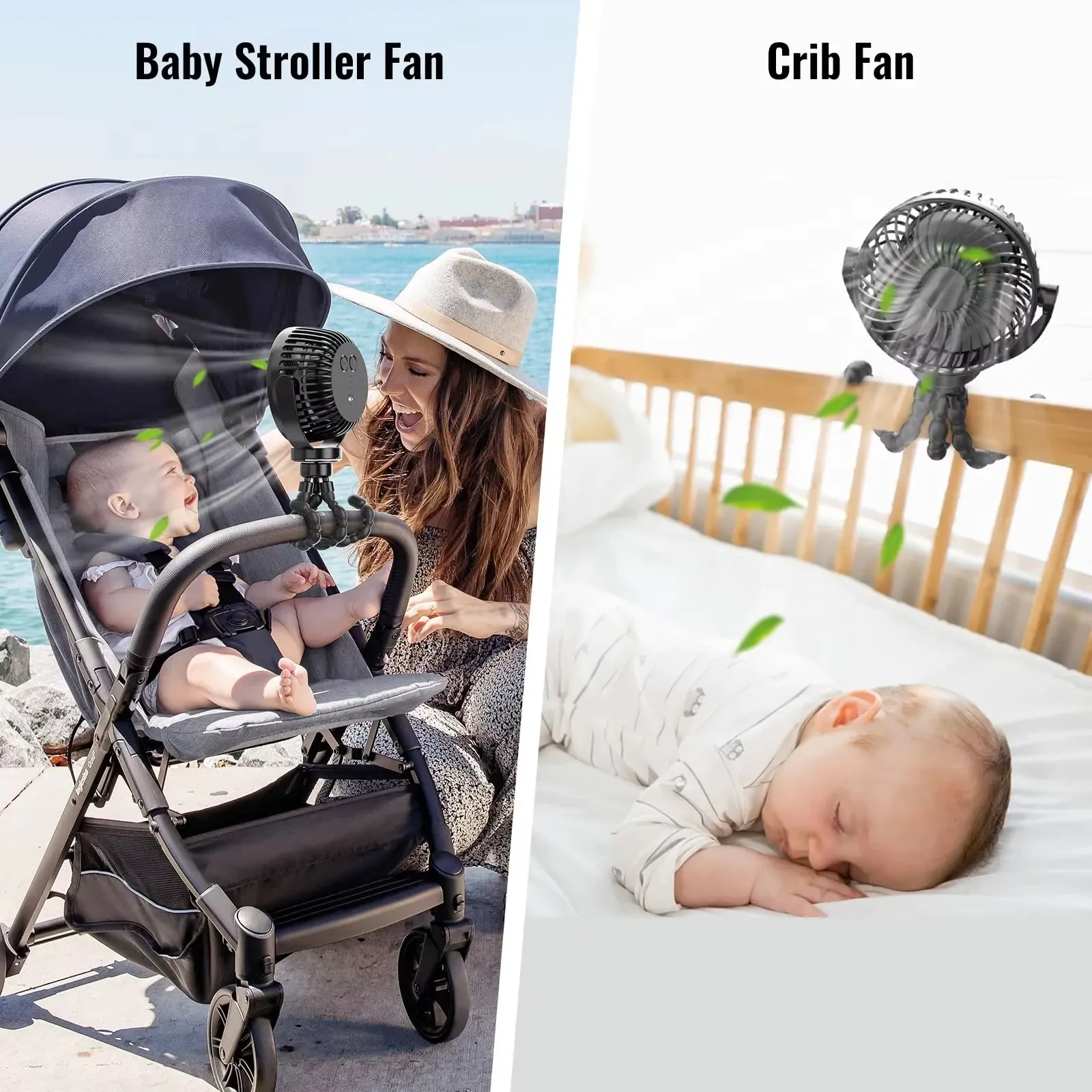 Mini ventilateur de poussette 3 vitesses pour bébé avec lumière LED, portable, rechargeable par USB et support pour téléphone 2