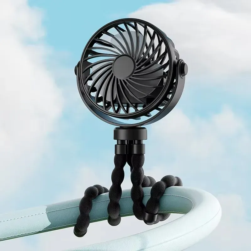 Mini ventilateur de poussette 3 vitesses pour bébé avec lumière LED, portable, rechargeable par USB et support pour téléphone 13
