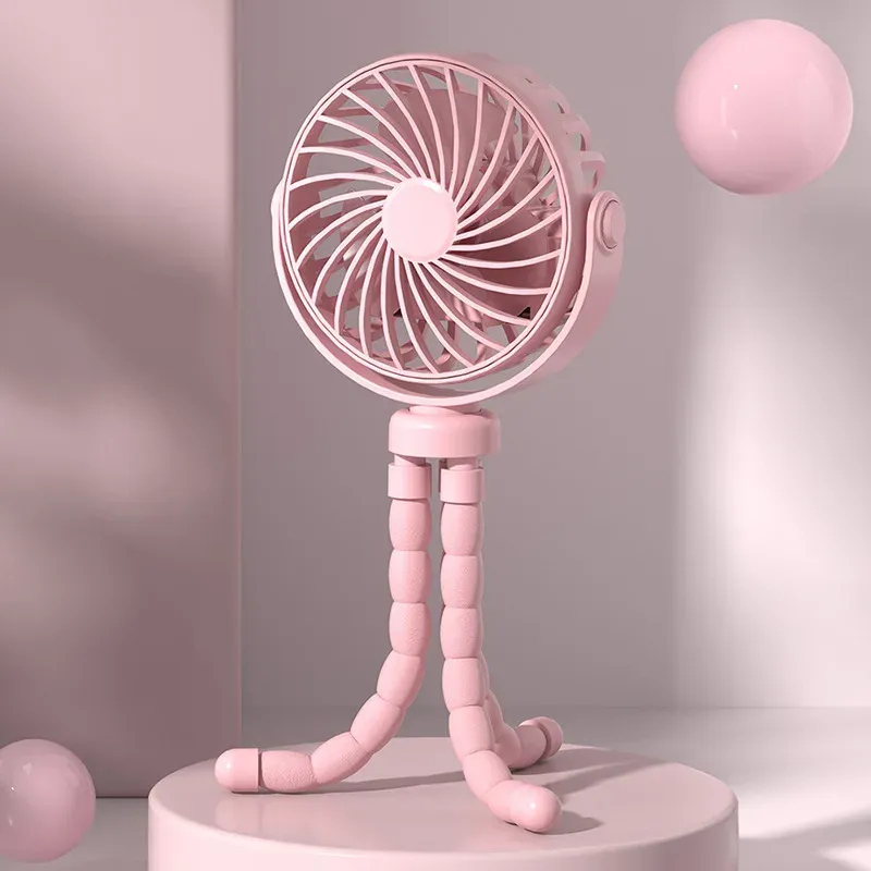 Mini ventilateur de poussette 3 vitesses pour bébé avec lumière LED, portable, rechargeable par USB et support pour téléphone 11