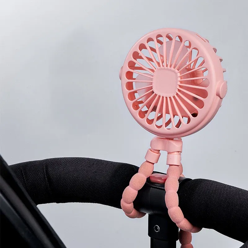 Mini ventilateur de poussette 3 vitesses pour bébé avec lumière LED, portable, rechargeable par USB et support pour téléphone 8