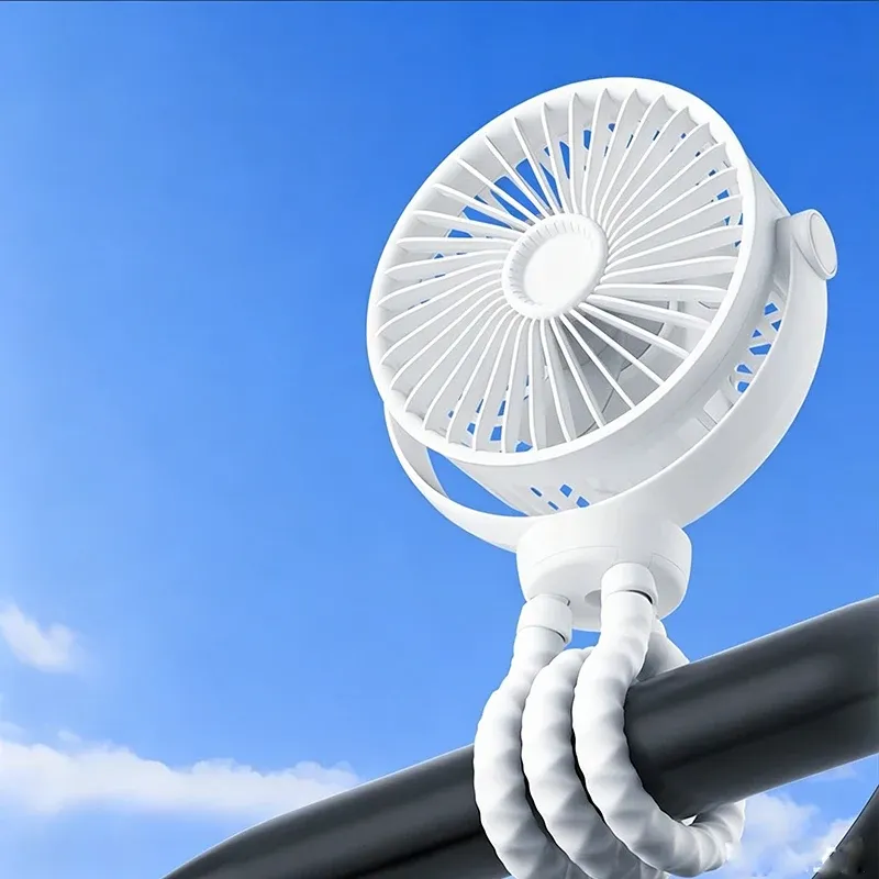 Mini ventilateur de poussette 3 vitesses pour bébé avec lumière LED, portable, rechargeable par USB et support pour téléphone 7